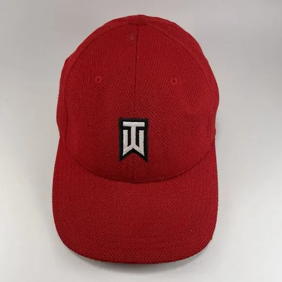 Nike Golf TW Tiger Woods One Flex Fit Dri-Fit ADV Cap Hat M/L Red Stitched Logo - Picture 2 of 9